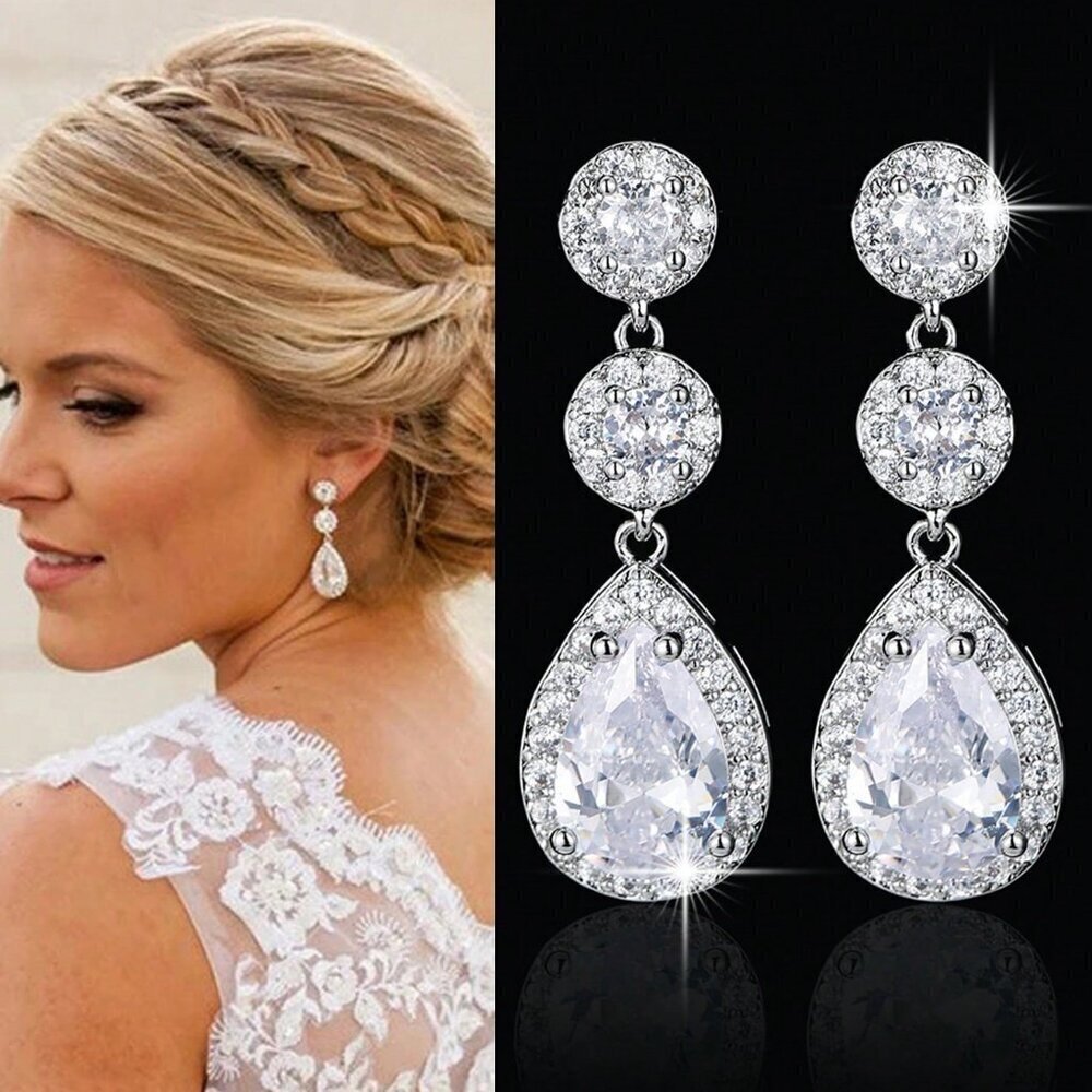 Silver Elegant Women's Water Drop Dangle Earrings
